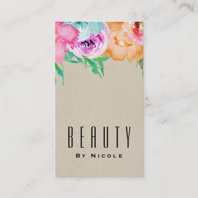 Carte De Visite Moderne brillant Floral Brown Kraft Glam Country C (Devant)