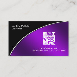 Carte De Visite Moderne brillant violet QR Élégant professionnel