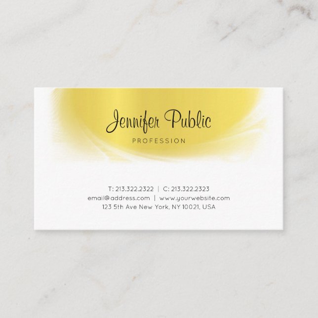 Carte De Visite Moderne Calligraphié tendance Or Look Luxury Elite (Devant)