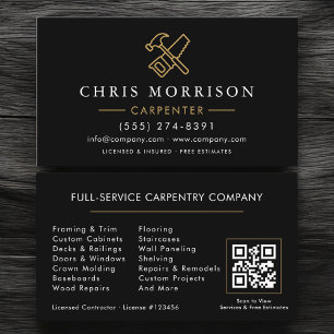 Carte de visite Moderne Charpentier Code QR Or Noi
