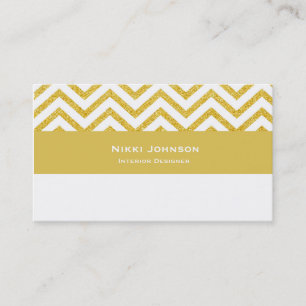 Carte de visite moderne Chevron blanc et or glam