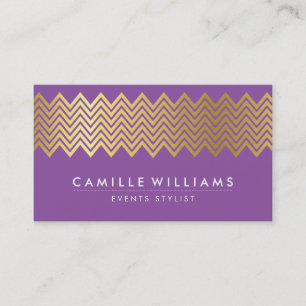 Carte De Visite MODERNE CHEVRON motif feuille or tendance violet