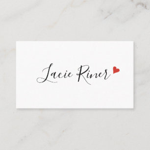 Carte De Visite Moderne Chic Écriture Rouge Cœur d'Amour