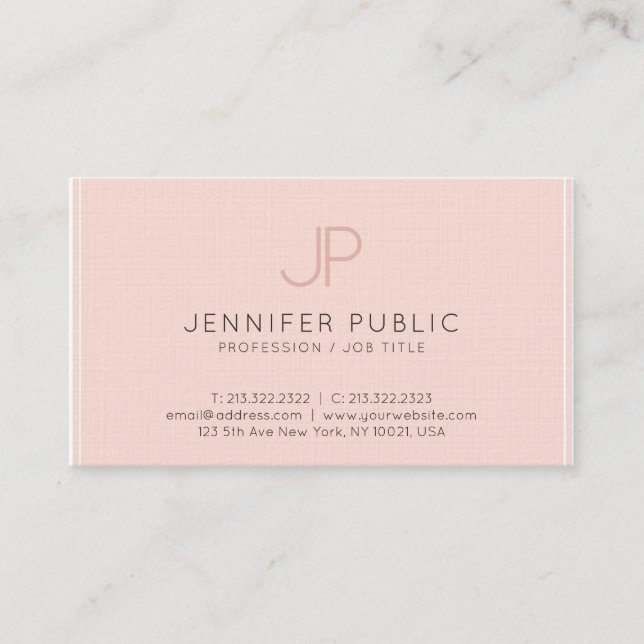 Carte De Visite Moderne Chic Monogramme Rose Clair Luxe tendance (Devant)