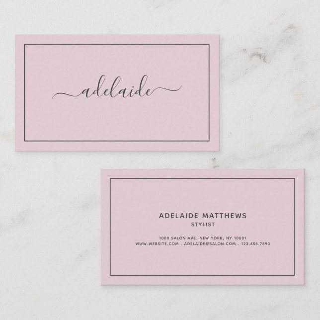 Carte De Visite Moderne Chic tendance Blush Pink coiffure script (Devant / Derrière)
