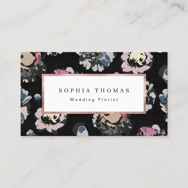 Carte De Visite Moderne classique noir abstrait floral professionn (Devant)
