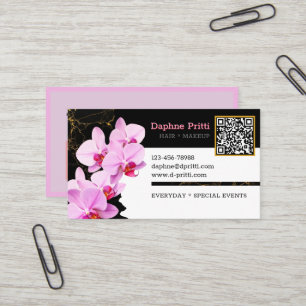 Carte De Visite Moderne, code QR personnalisé, orchidée, marbre