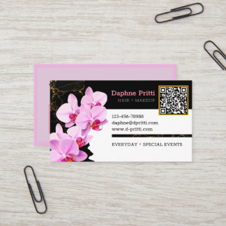 Carte De Visite Moderne, code QR personnalisé, orchidée, marbre