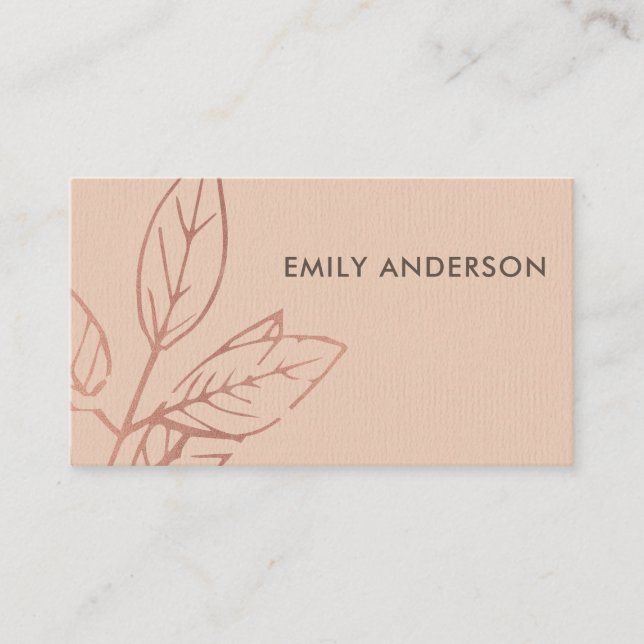CARTE DE VISITE MODERNE CONTEMPORAINE KRAFT BLUSH ROSE FEUILLES (Devant)