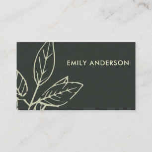CARTE DE VISITE MODERNE CONTEMPORAINE NOIR BLANC VERT FEUILLE