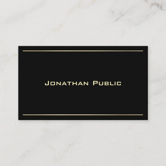 Carte De Visite Moderne créative Black Gold look élégant Plain (Devant)