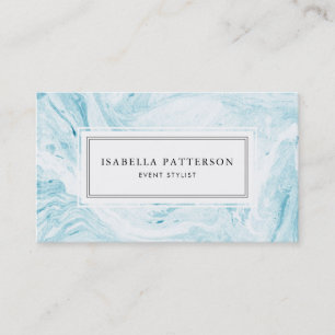 Carte de visite moderne de marbre blanc et bleu de