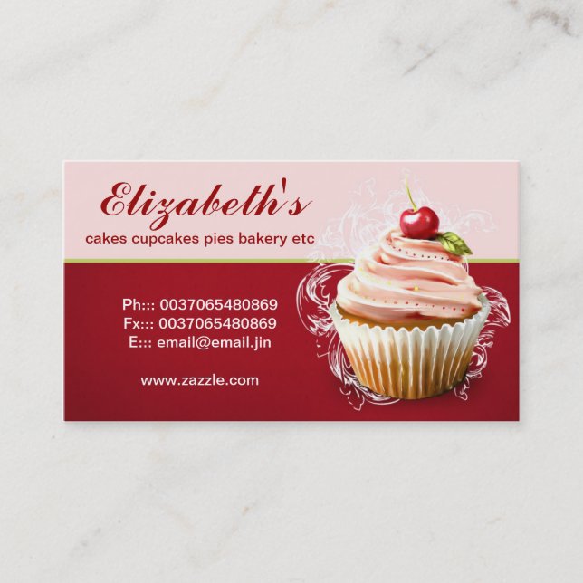 carte de visite moderne de petit gâteau de cerise (Devant)
