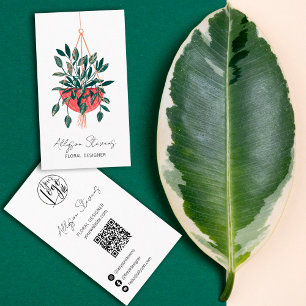 Carte De Visite Moderne design floral maison plante logo qr code