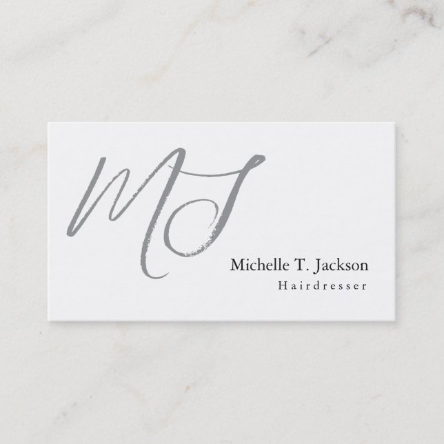Carte De Visite Moderne Design Monogram Grey Coiffeur blanc (Devant)