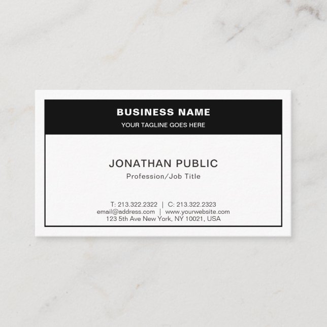 Carte De Visite Moderne Design Noir Blanc Simple Chic Plain (Devant)