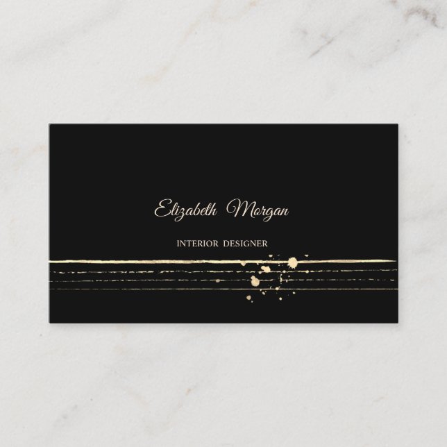 Carte De Visite Moderne Design Professionnel, Noir, Bandes Or (Devant)