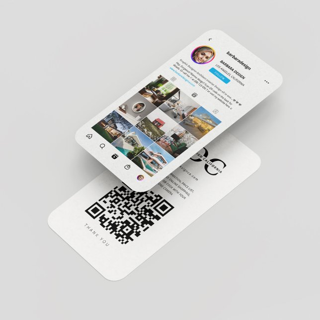 Carte De Visite Moderne Designer d'intérieur Architecte Grille Ins (Modern Interior Designer Architect Architecture Home Decorator Graphic Monogram QR code Instagram)