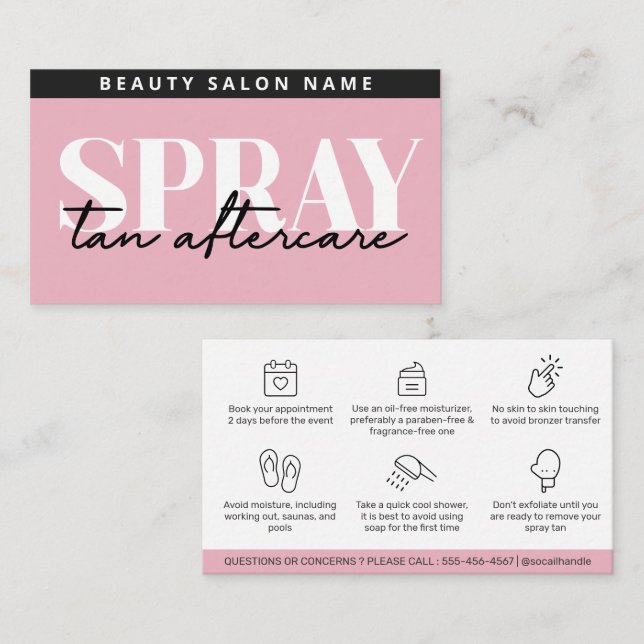 Carte De Visite Moderne Editable rose Ssauf Spray Tan Après-Care (Devant / Derrière)