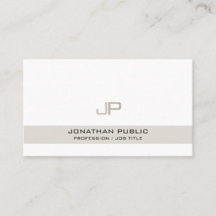 Carte De Visite Moderne Elégant Beige Blanc Chic Monogramme