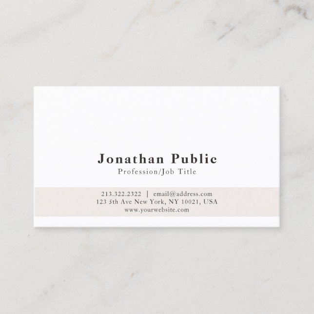 Carte De Visite Moderne Elégant Beige Blanc Simple Plat (Devant)