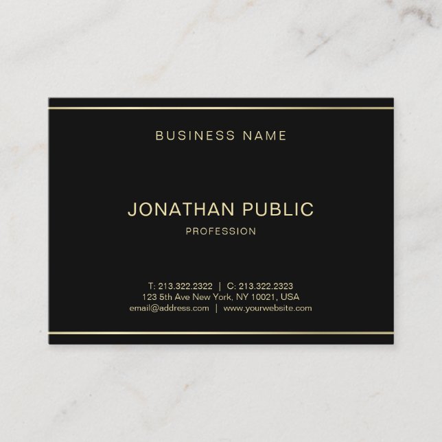 Carte De Visite Moderne Elegant Black Gold Modèle Luxe tendance (Devant)