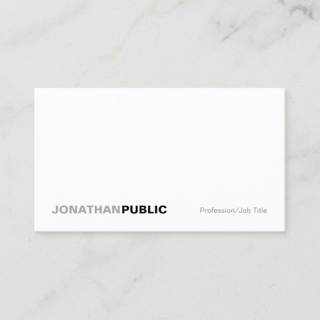 Carte De Visite Moderne Elegant Blanc Professionnel Simple Plain (Devant)