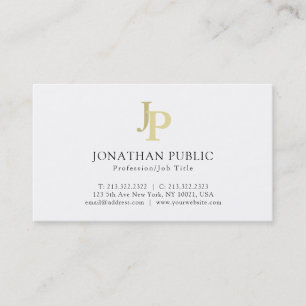 Carte De Visite Moderne Elegant Blanc Simple Monogramme Plain