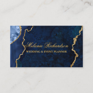 Carte De Visite Moderne Elégant Bleu Marbre Agate Géode Or