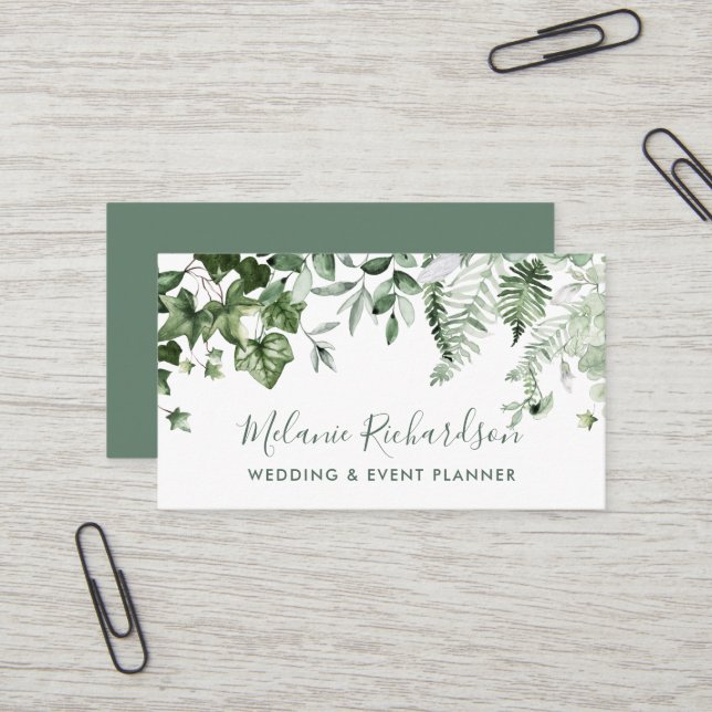Carte De Visite Moderne Élégant Botanique Fermes d'Ivy Sage Green (Devant/Arrière en situation)