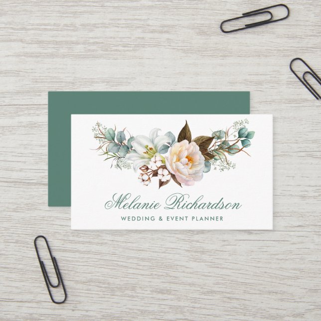 Carte De Visite Moderne Élégant Botanique Vert Floral (Devant/Arrière en situation)
