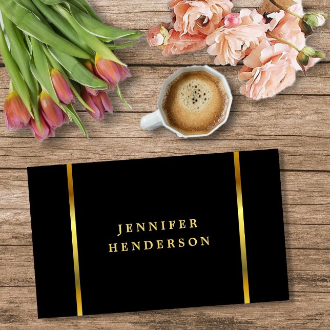 Carte De Visite Moderne élégant chic noir et or professionnel (Modern stylish chic black and gold professional business card.)