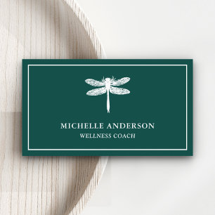 Carte De Visite Moderne Élégant Classique Vert Dragonfly Blanc