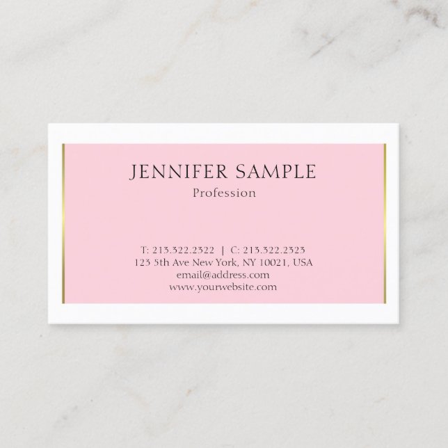 Carte De Visite Moderne Elegant Clean Plain tendance Pink Gold Des (Devant)