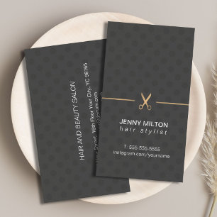 Carte De Visite Moderne Elégant Faux Gold Black Dotée Hair Stylist