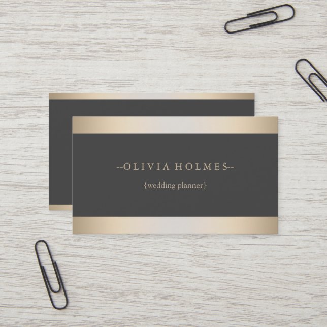 Carte De Visite Moderne Elegant Gold Foil Metal Professional (Devant/Arrière en situation)