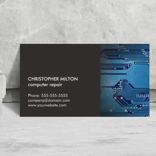 Carte De Visite Moderne Elegant Grey Blue Circuit Réparation d'ord (Créateur téléchargé)