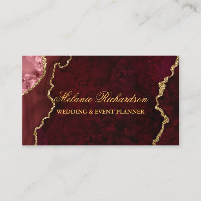 Carte De Visite Moderne Elégant Marbre Bourgogne Agate Géode Or (Devant)