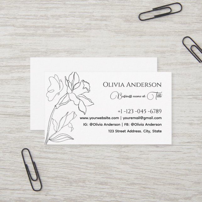 Carte De Visite Moderne Élégant Minimal Noir Et Blanc (Devant/Arrière en situation)