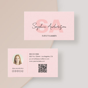 Carte De Visite Moderne Élégant Monogramme rose