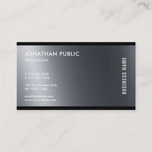 Carte De Visite Moderne Elegant Noir Blanc Professionnel Chic Plai (Devant)
