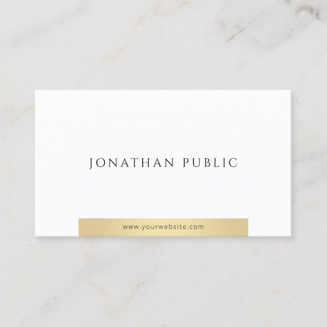 Carte De Visite Moderne Elegant Or Blanc Simple Professionnel (Devant)