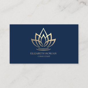 Carte De Visite Moderne Elégant Or simple Lotus Navy Bleu