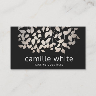 Carte De Visite Moderne Elegant Pewer Feuille argent noir