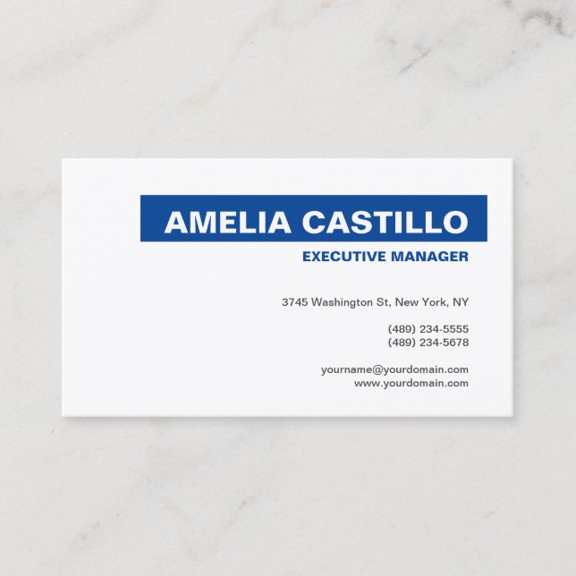 Carte De Visite Moderne Elegant Plain Premium Silk Bleu Blanc (Devant)
