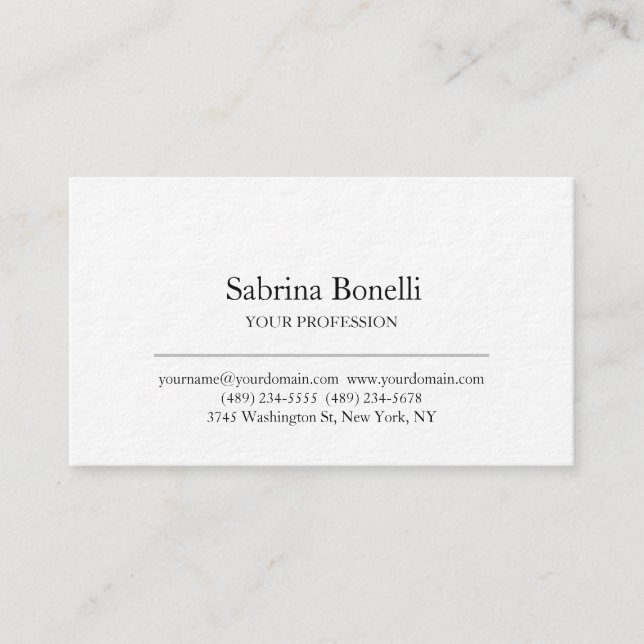 Carte De Visite Moderne élégant Plain Simple Blanc Premium épais (Devant)