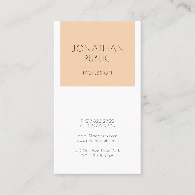 Carte De Visite Moderne Elegant Propre Plaine tendance Apricot Lux (Devant)
