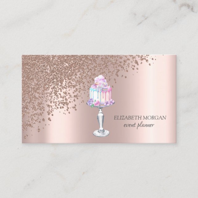 Carte De Visite Moderne Élégant Rose Diamants Or Sucres de gâteau (Devant)