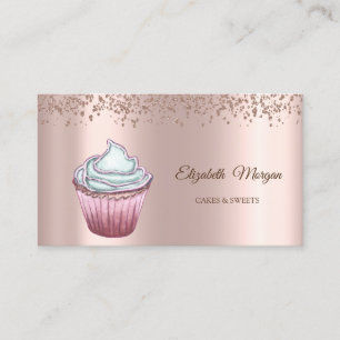 Carte De Visite Moderne Élégant Rose Gold Diamants Cupcake