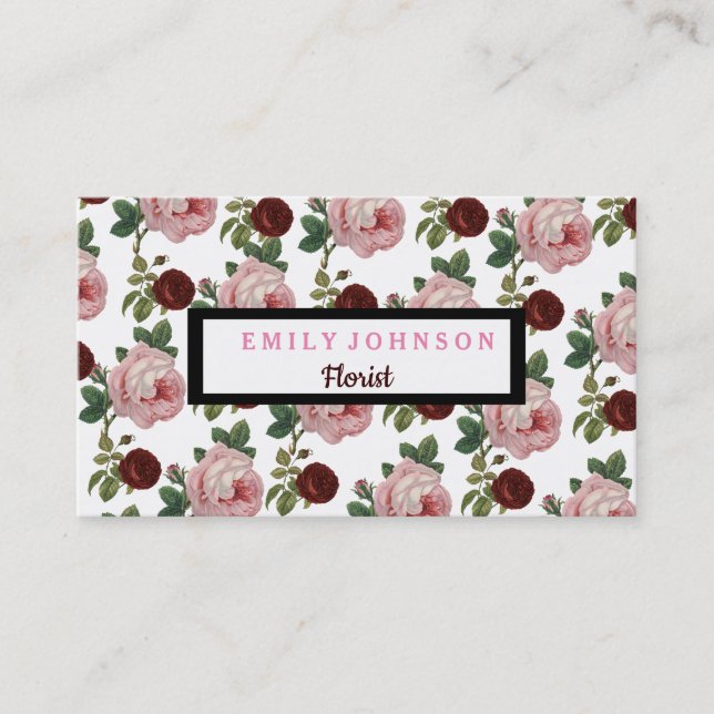 Carte De Visite Moderne élégant rose & Roses rouges Floral (Devant)